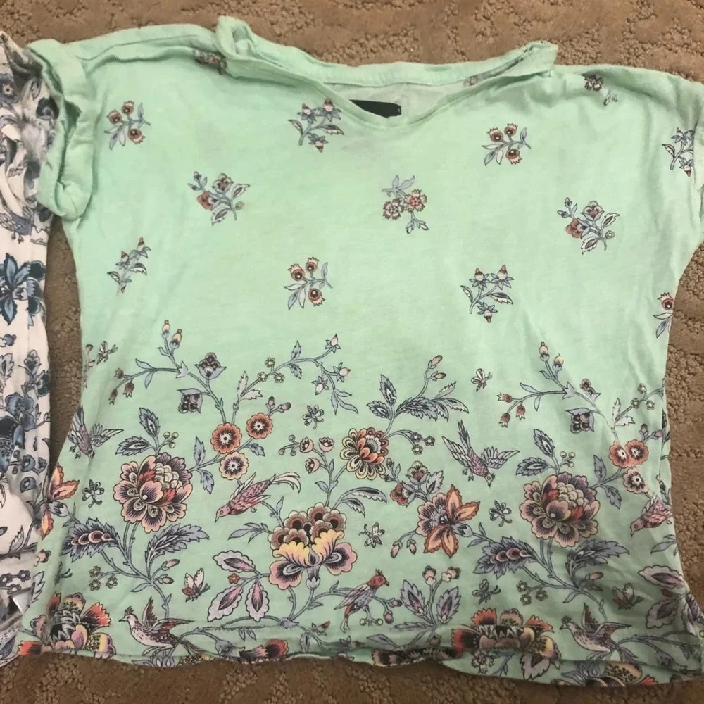 Set of 2 gap kids xs 4-5 floral tee shirts modal green blue